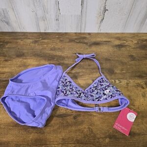 New Xhiliration Girls Purple Sequin Bikini Set of 2 top and bottom size 6